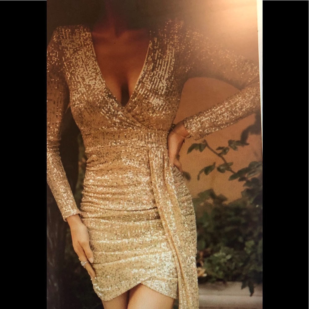 Large Long sleeve gold sequence dress